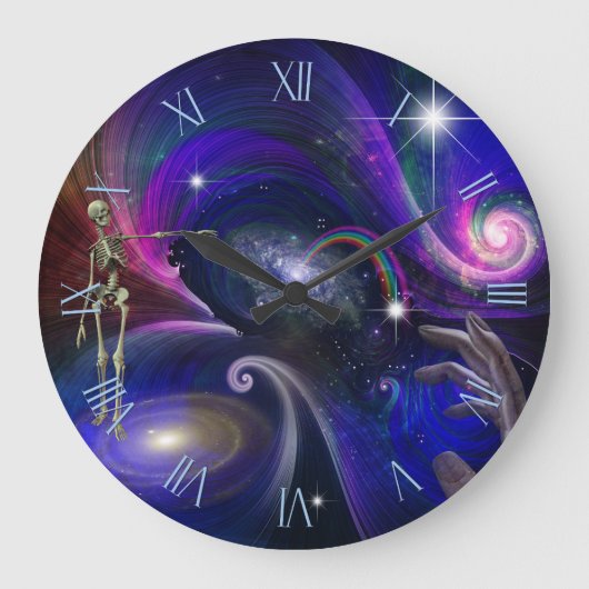 Skelettfiguren im Kosmos Große Wanduhr (Vorderseite)