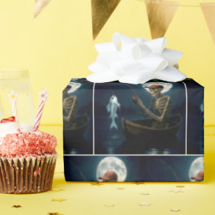 Skelettfischen in einem Holzrowboat Geschenkpapier