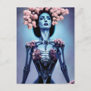 Skelettfrauen mit Blume Postkarte