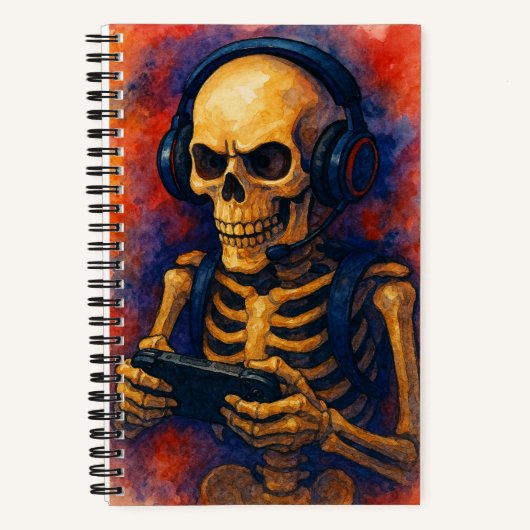 SkelettGamer mit Headset Notizblock (Vorderseite)