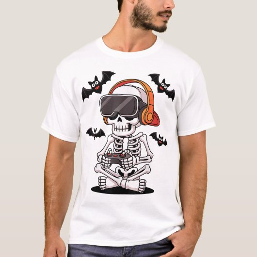 SkelettGamer mit Vr Headset Halloween Style T-Shirt (Vorderseite)