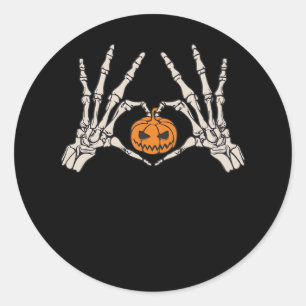 Skeletthand Herz und Kürbiskugel Funny Skull Hallo Runder Aufkleber