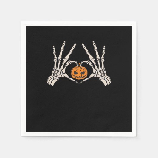 Skeletthand Herz und Kürbiskugel Funny Skull Hallo Serviette (Vorderseite)