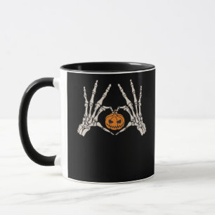 Skeletthand Herz und Kürbiskugel Funny Skull Hallo Tasse