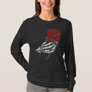 Skeletthand-Holding-Rote Rose T-Shirt