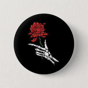Skeletthand mit einer Rote Rose Button