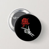 Skeletthand mit einer Rote Rose Button (Vorne & Hinten)
