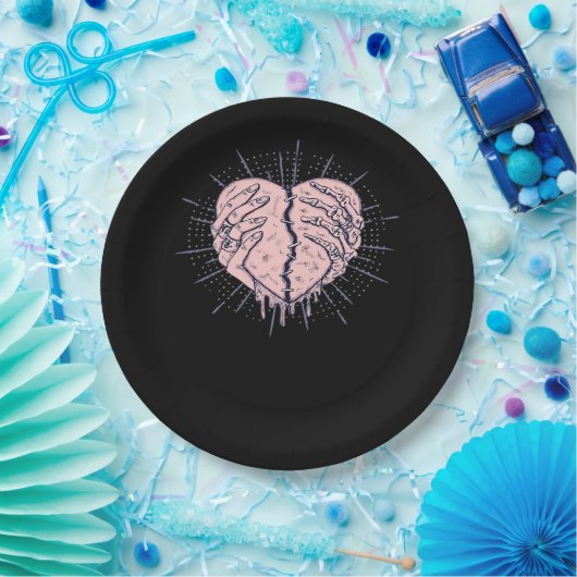Skeletthand mit Herz-Klassik Pappteller (Party)