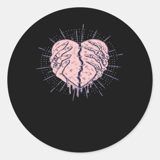 Skeletthand mit Herz-Klassik Runder Aufkleber (Vorderseite)