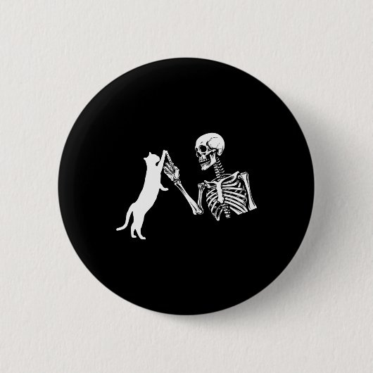 Skeletthand Playing Cat Funny Halloween Kostüm Button (Vorderseite)