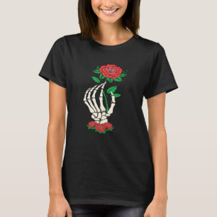 Skeletthand Rote Rose Blume Valentinstag Liebe T-Shirt