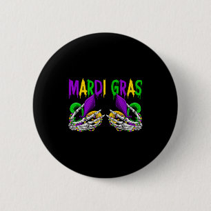 Skeletthände halten Fleur-de-lis-BH Mardi Gras Button