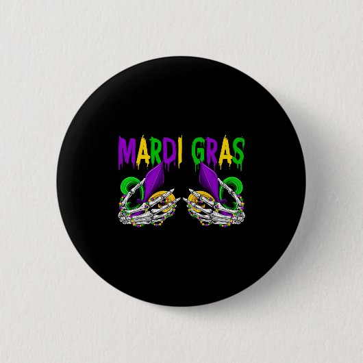 Skeletthände halten Fleur-de-lis-BH Mardi Gras Button (Vorderseite)