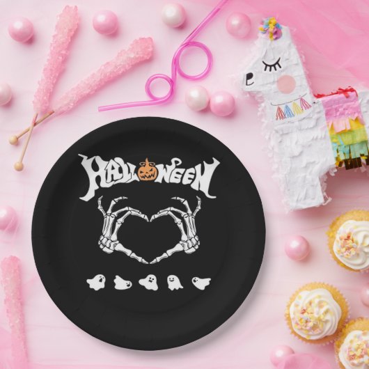 Skeletthandschuh mit Halloween-Design Pappteller (Party)