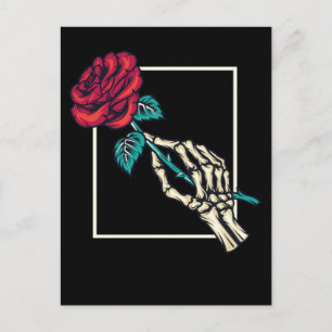 Skeletthandschuh mit Todeszelle Rose Romantische B Postkarte