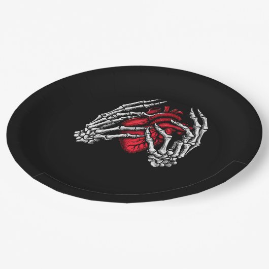 Skeletthandschuhe, die Halloween-Kostüme halten Pappteller (Schrägansicht)