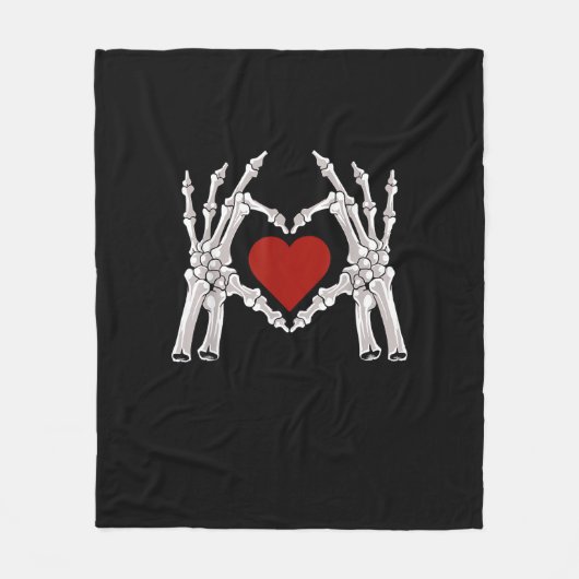 Skeletthandschuhe formen ein Herz mit rotem Herzen Fleecedecke (Vorderseite)