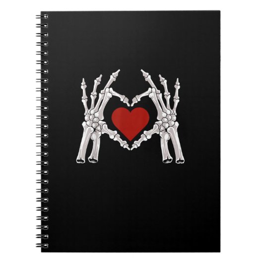 Skeletthandschuhe formen ein Herz mit rotem Herzen Notizblock (Vorderseite)