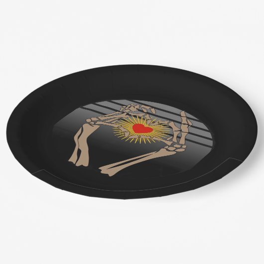 Skeletthandschuhe machen ein Herz Classic Pappteller (Schrägansicht)