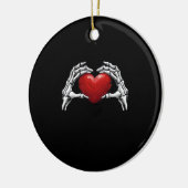 Skeletthandschuhe mit einem roten Herz-Design Clas Keramik Ornament (Links)