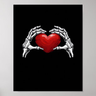 Skeletthandschuhe mit einem roten Herz-Design Clas Poster