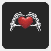 Skeletthandschuhe mit einem roten Herz-Design Clas Quadratischer Aufkleber (Vorderseite)