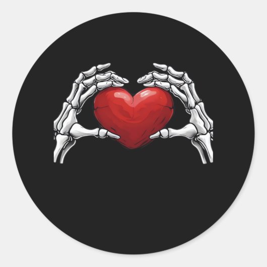 Skeletthandschuhe mit einem roten Herz-Design Clas Runder Aufkleber (Vorderseite)