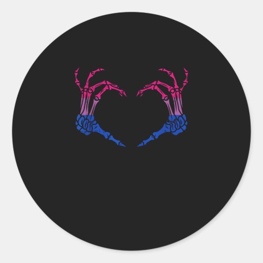Skelettherz Bisexual LGBbt Q Pride Skull Hand Runder Aufkleber (Vorderseite)