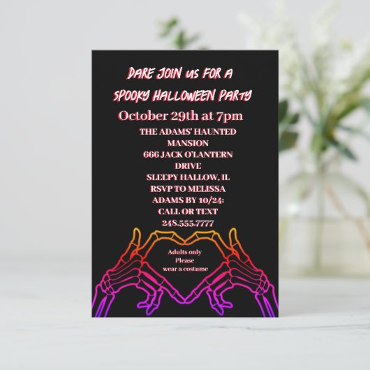 Skelettherz Halloween-Party Einladung (Stehend Vorderseite)