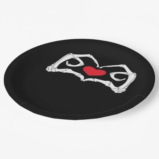 Skelettherz und Hände Funny Pappteller (Schrägansicht)