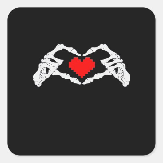Skelettherz und -handgewähr quadratischer aufkleber (Vorderseite)