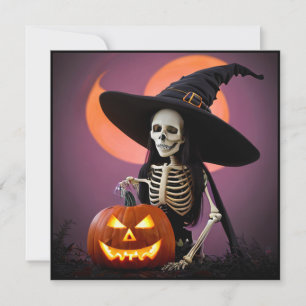 Skeletthexe mit Kürbis-Halloween-Party Einladung