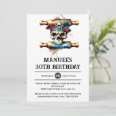 Skelettholfpirat 3D ahoy matey Themenparty Einladung (Stehend Vorderseite)