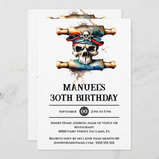 Skelettholfpirat 3D ahoy matey Themenparty Einladung (Vorne/Hinten)