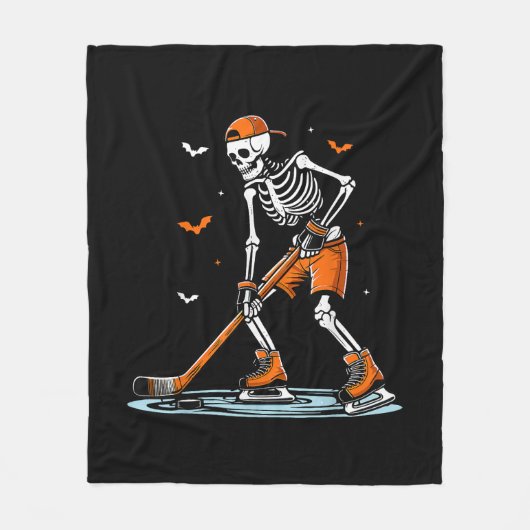 Skeletti Eishockey Halloween Boys Funny Halloween Fleecedecke (Vorderseite)