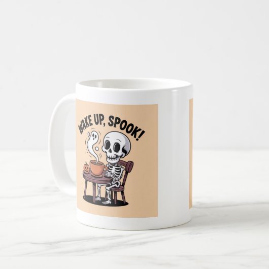 Skelettkaffee-Tasse - Weck-Up-Spook Halloween Desi Kaffeetasse (Vorderseite Links)