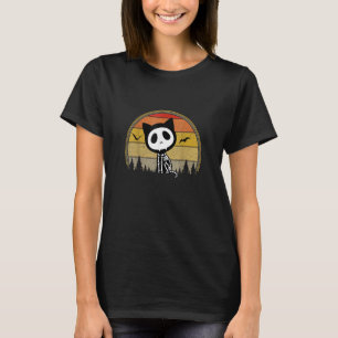 Skelettkatze Halloween Nacht Retro Hintergrund 1 T-Shirt