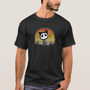 Skelettkatze Halloween Nacht Retro Hintergrund T-Shirt