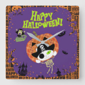 Skelettkatze Quadratische Wanduhr (Vorderseite)