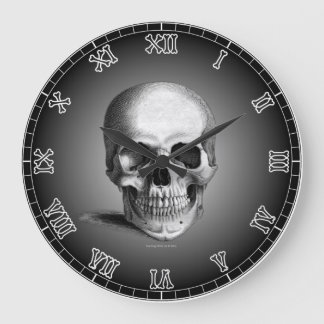 Skelettknochen an der Wall-Uhr Skelettzahlen Gothi Große Wanduhr