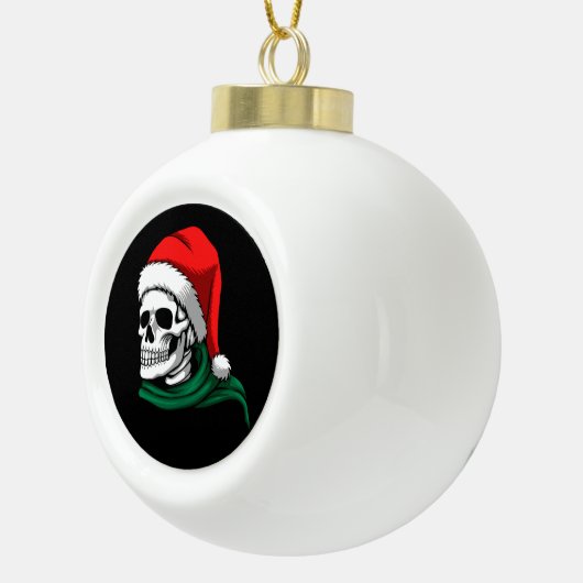 Skelettkopf mit einem Strumpf-Hut auf einem Keramik Kugel-Ornament (Rechts)