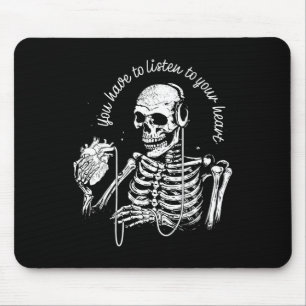 Skelettkopfhörer Herz-Gotische Musik Halloween S Mousepad