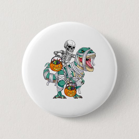 Skeletto Riding Dinosaur T Rex Spaß Kinder Jungen  Button (Vorderseite)
