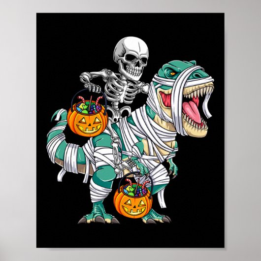 Skeletto Riding Dinosaur T Rex Spaß Kinder Jungen Poster (Vorne)