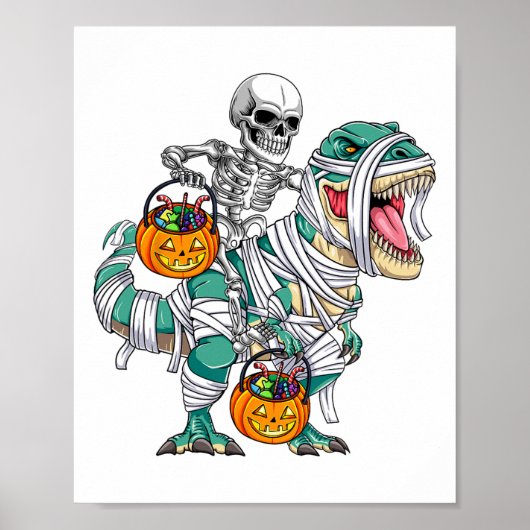 Skeletto Riding Dinosaur T Rex Spaß Kinder Jungen Poster (Vorne)