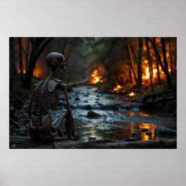 Skeletton beobachten ein Waldfeuer entlang des Flu Poster
