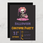 Skeletton Blume Krone der Rose Schwarzes Halloween Einladung (Vorne/Hinten)
