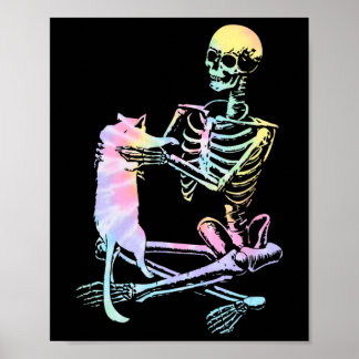 Skeletton, das ein katzenarmes Halloween-Kostümpro Poster