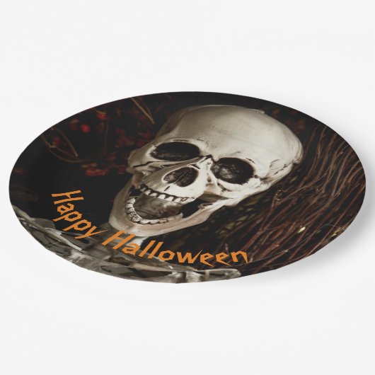 Skeletton Halloween Pappteller (Schrägansicht)