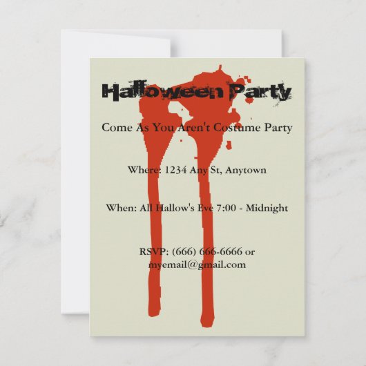 Skeletton-Halloween-Party mit blutigem Text Einladung (Rückseite)
